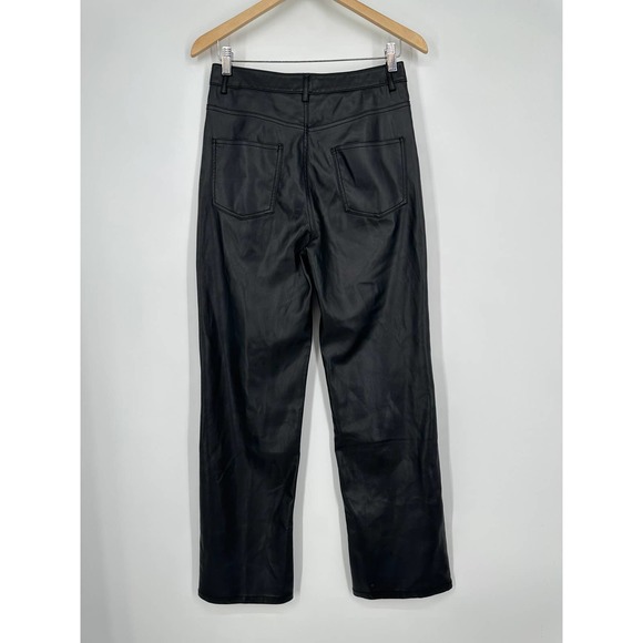 ZARA 90s Wide Leg Faux Leather Pants High Waist Trouser, Black - Picture 7 of 11